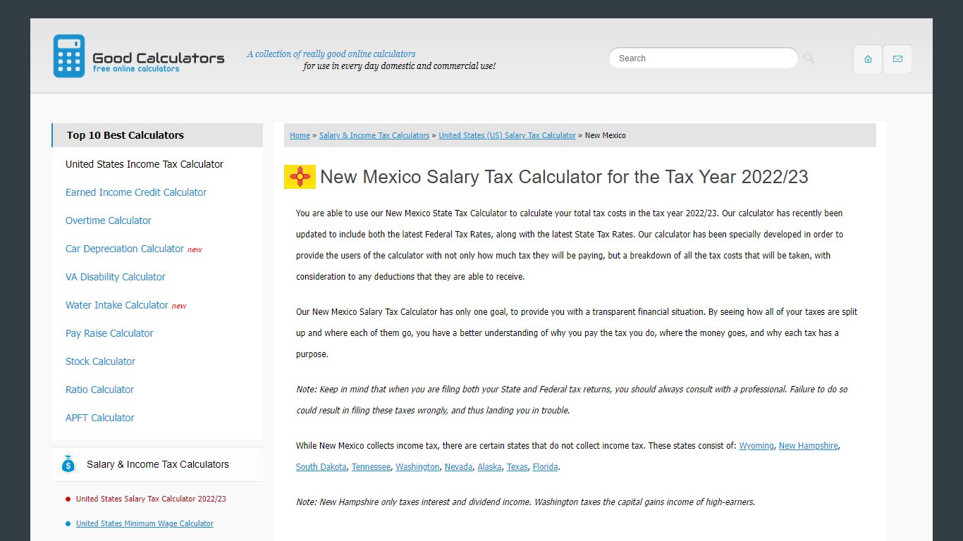 New Mexico State Tax Calculator - Good Calculators