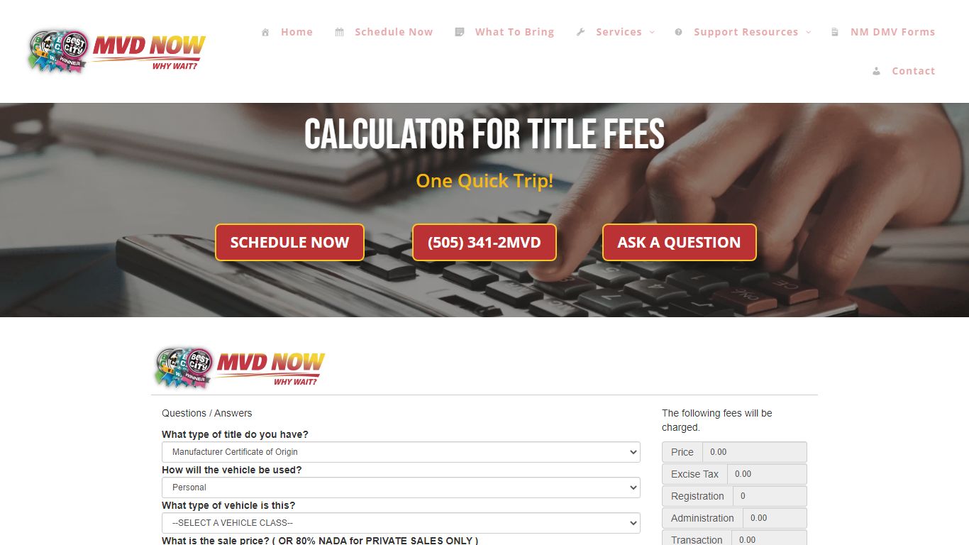 Calculator For Title Fees - MVD Now Albuquerque & Bernalillo